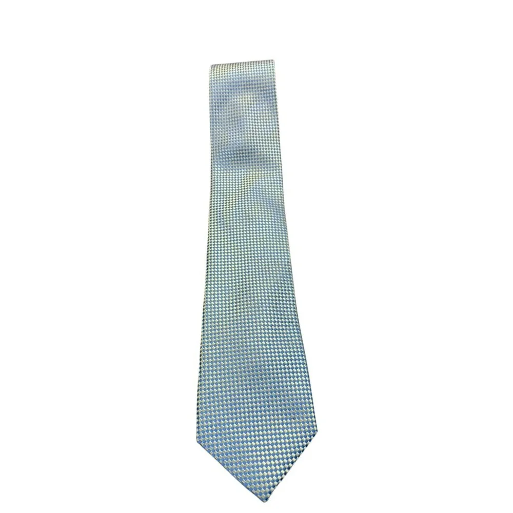Donald J Trump Signature Coll. Blue Gold Silk Micro Check Necktie 3.75in‎ GEO